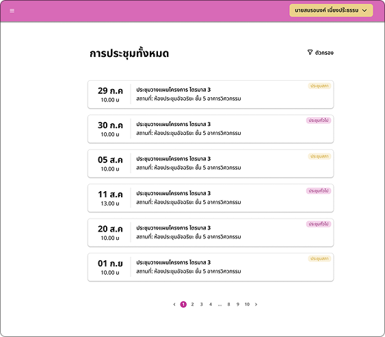 Meeting Overview screen listing upcoming meetings