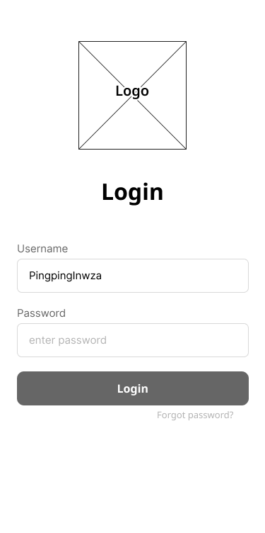 Low-fidelity wireframe of the login screen