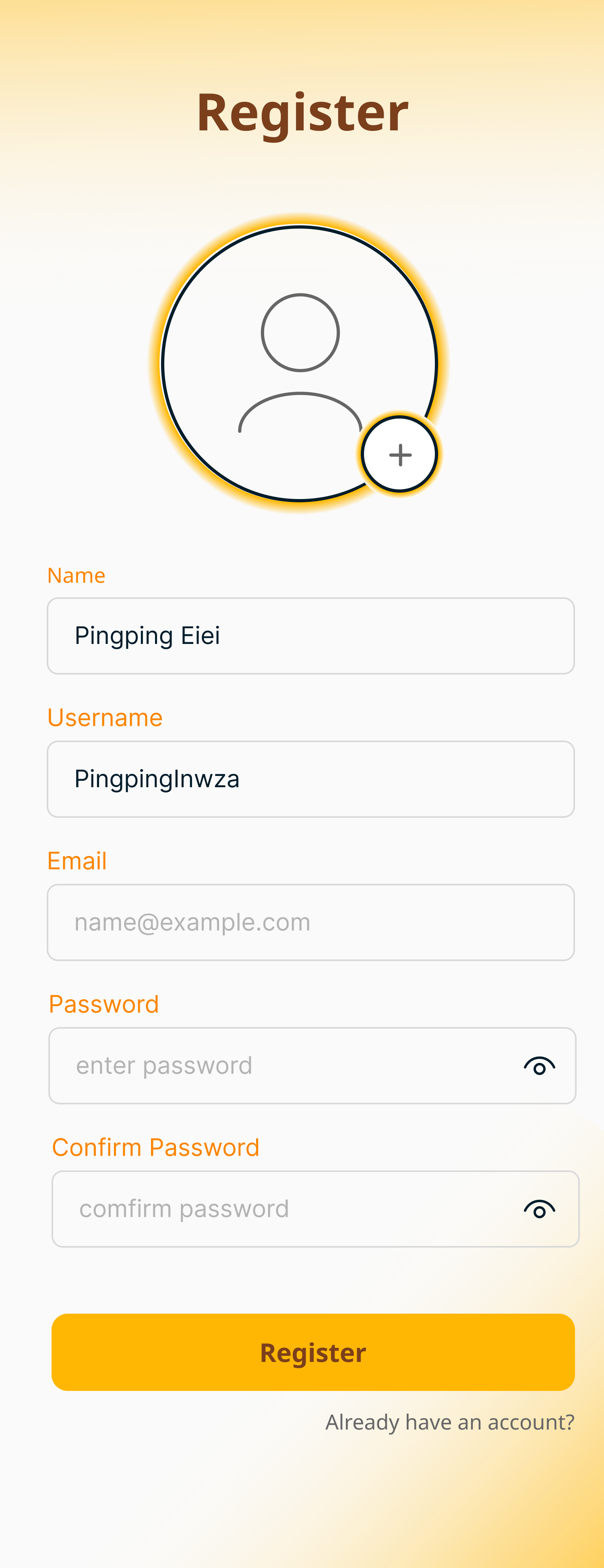 Final Register screen